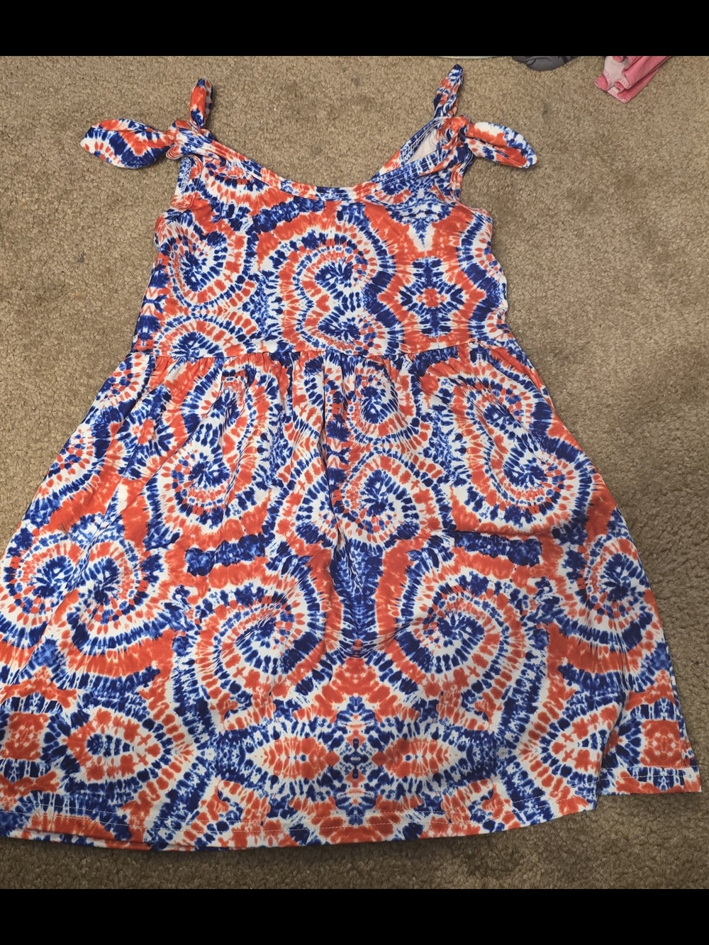 Red & Blue Tie-Dye Sundress with Tie Straps
